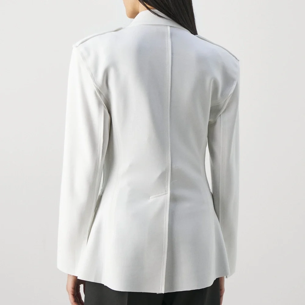 Norma Kamali Single Breasted Scuba Cargo Blazer, white, size S - Picture 7 of 15